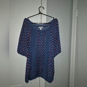 Dressbarn Navy and Red Geometric Blouse Size XL